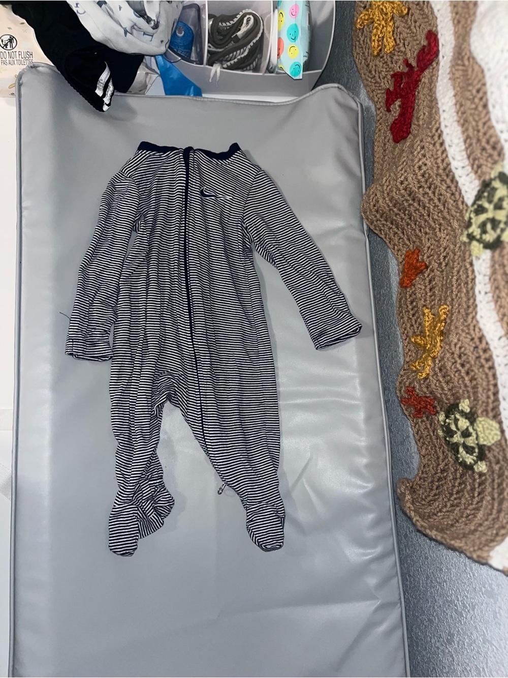 Nike Navy & White Striped Footed One-Piece